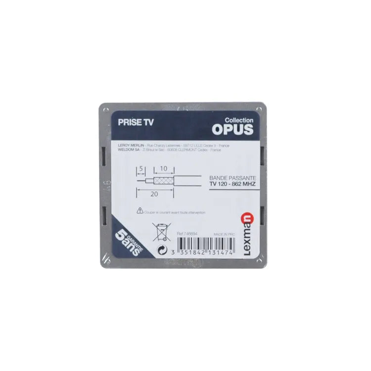 Prise tv saillie, complet Opus, LEXMAN, gris aluminium