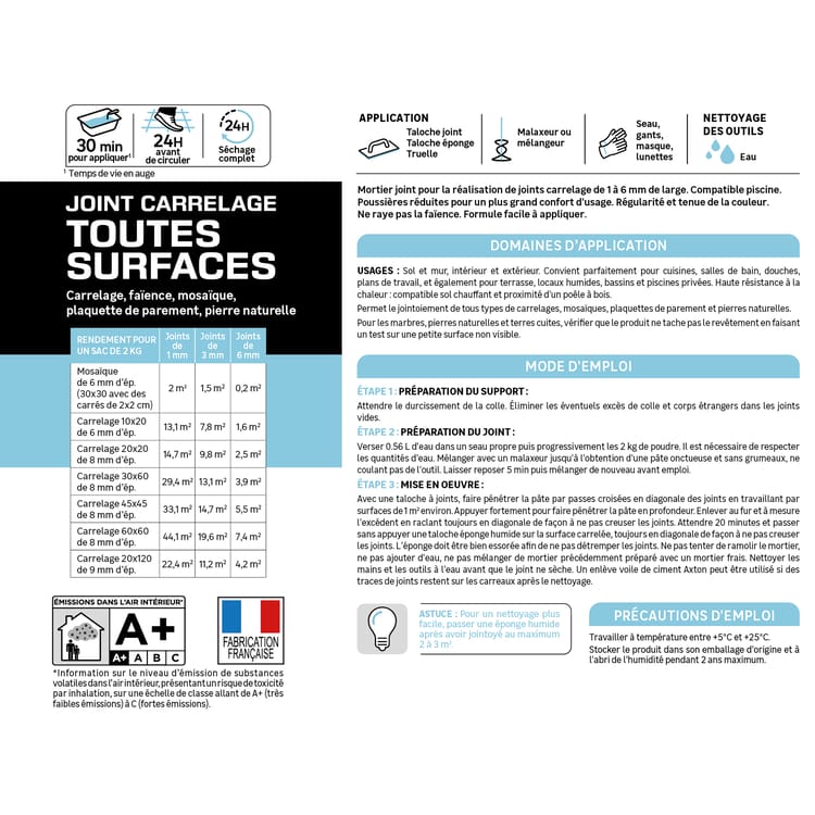 Joint tous types de carrelage et mosaïque AXTON gris clair 2kg