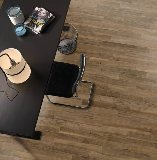 Carrelage sol/mur intérieur effet bois brun Hektor l.7.5 x L.60 cm x Ep.8.5 mm