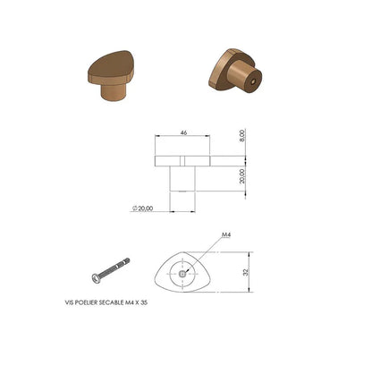 Bouton de meuble triangulaire Smile, bois hêtre brut
