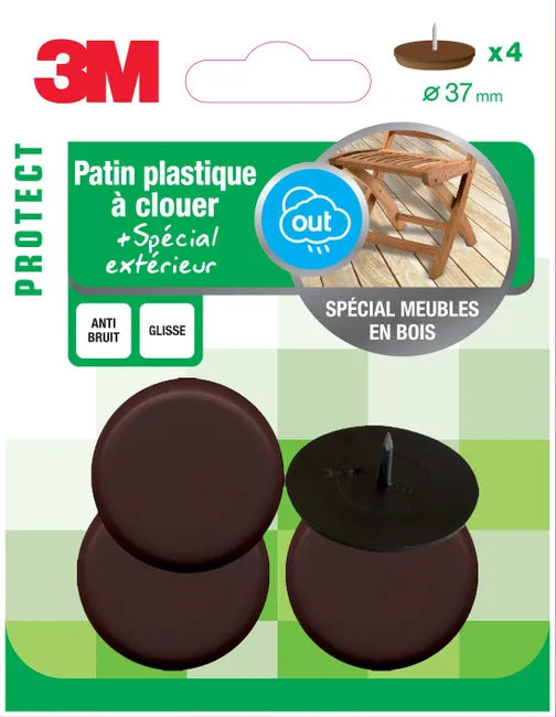 Assortiment de 4 patins de pied de meuble en plastique à clouer 3M Ø37 mm