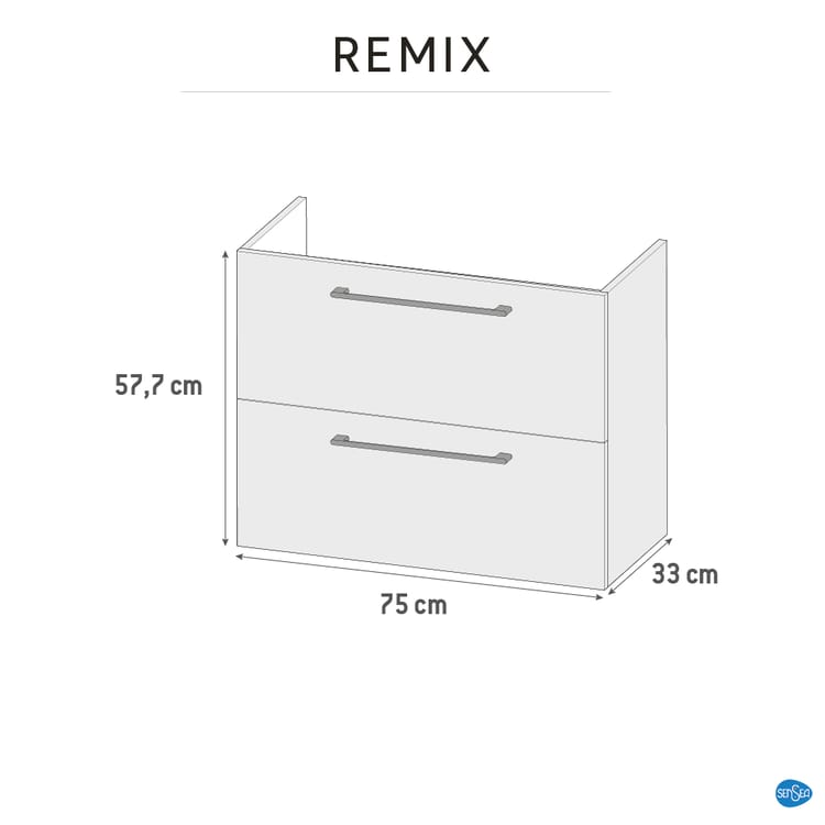 Meuble de salle de bains, Remix l.75 x H.58 x P.33 cm, gris granit, Remix