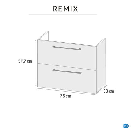 Meuble de salle de bains, Remix l.75 x H.58 x P.33 cm, gris granit, Remix