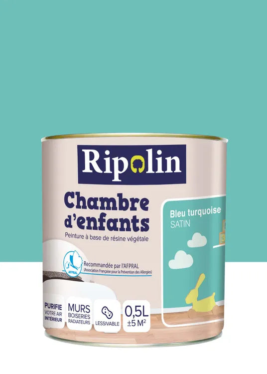 Peinture bleu turquoise mur et boiserie Chambre d'enfants RIPOLIN satiné 0.5 l