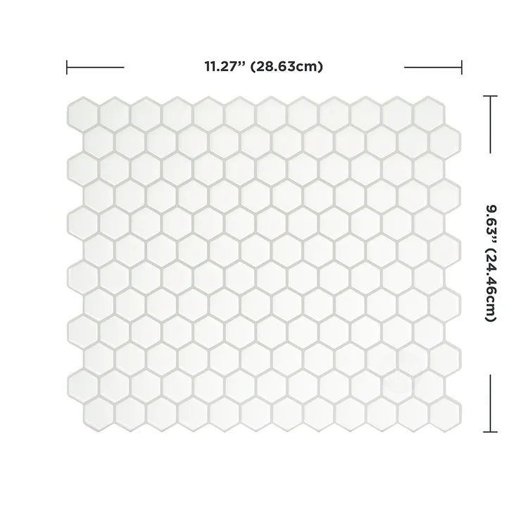 Lot de 4 crédences adhésives Hexagone, blanc, 24.5 cm x 28.6 cm