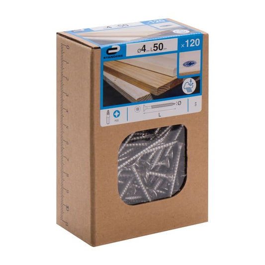 120 vis inox tête fraisée pozidriv STANDERS, Ø4 x L.50 mm