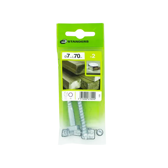 2 vis acier tête 6 pans hex STANDERS, Ø7 x L.70 mm