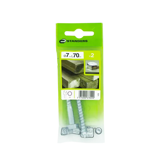 2 vis acier tête 6 pans hex STANDERS, Ø7 x L.70 mm