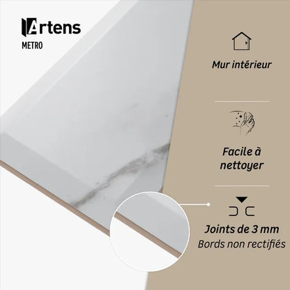 Carrelage mur intérieur effet marbre blanc mat Metro l.10 x L.20 cm ARTENS