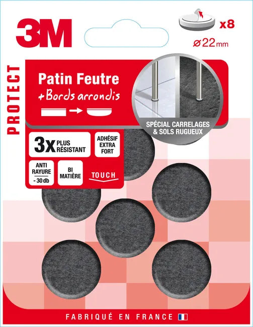 Assortiment 8 patins en feutre 3M Ø22 mm