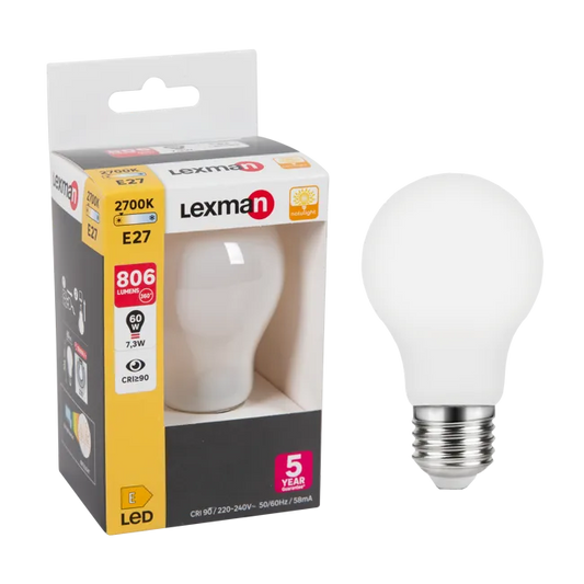 Ampoule led E27, 806Lm = 60W, blanc chaud, Natulight LEXMAN