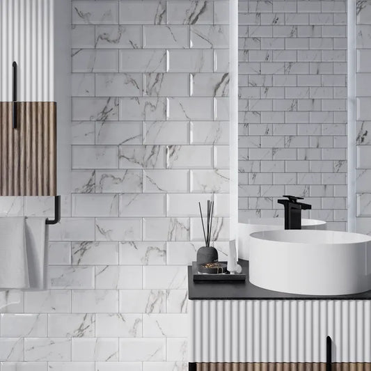 Carrelage mur intérieur effet marbre blanc brillant Metro l.10 x L.20 cm ARTENS