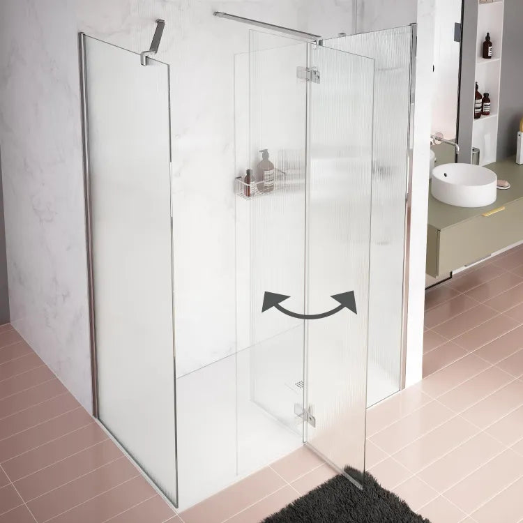 Paroi de douche à l'italienne verre rainuré, l.120+40 cm, Ep.8 mm chromé Neo