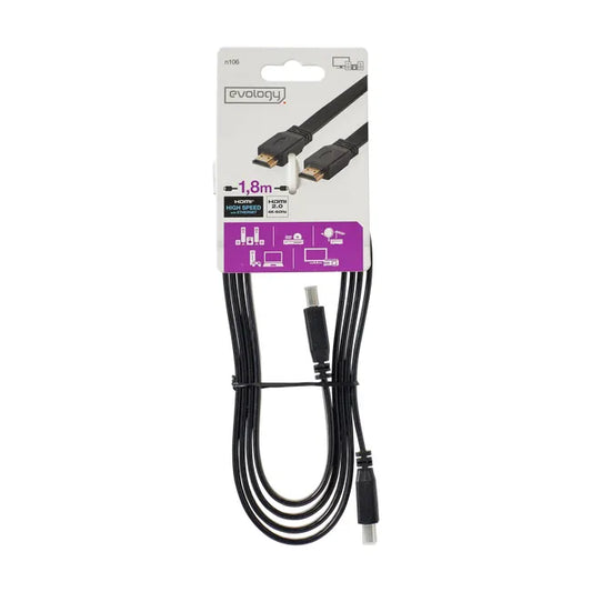 Câble hdmi Plat mâle, 1.8 m EVOLOGY