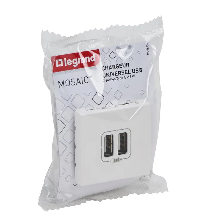 Prise chargeur double usb, à assembler, LEGRAND Mosaic, blanc