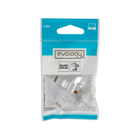 Lot de 5 fiches rj45 (catégorie 5) mâle incolore / transparent EVOLOGY