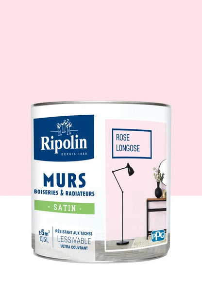 Peinture rose longose mur, boiserie, radiateur RIPOLIN satiné 0.5 l