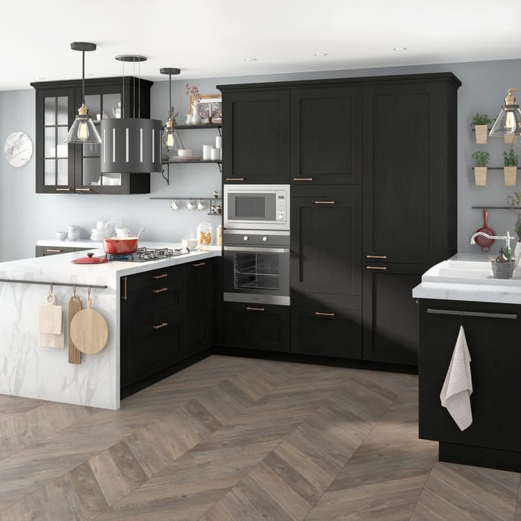 Lot de 2 portes de cuisine Chicago noir mat H.76.5 x l.29.7 cm