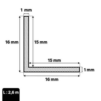 Cornière lisse pvc blanc mat STANDERS, H.16 x l.16 x Ep.1 mm, L.2.6 m