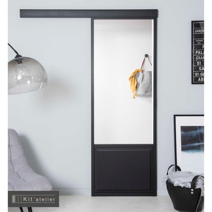 Porte coulissante personnalisable aluminium + verre + mdf Atelier vitrée, H.204
