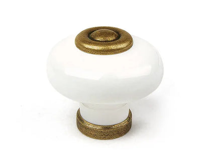 Bouton de meuble rond, porcelaine blanc, Diam.31 mm