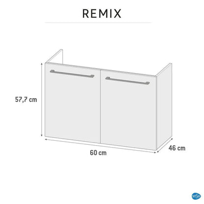 Meuble de salle de bains simple vasque l.60 x H.57.7 x P.48 cm, gris granit, Rem