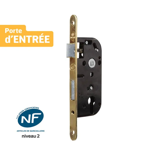 Serrure encastrée BRICARD, certifiée NF, pour cylindre, axe 40 mm, noir