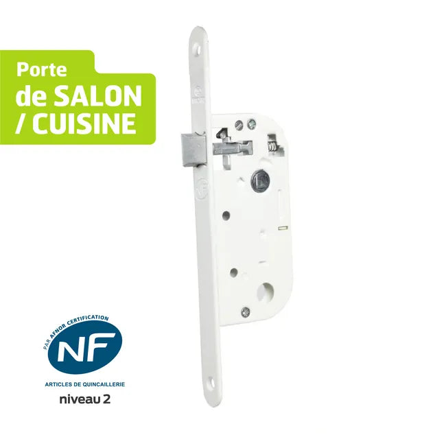 Serrure encastrée BRICARD, certifiée NF, sans clé, axe 40 mm, blanc