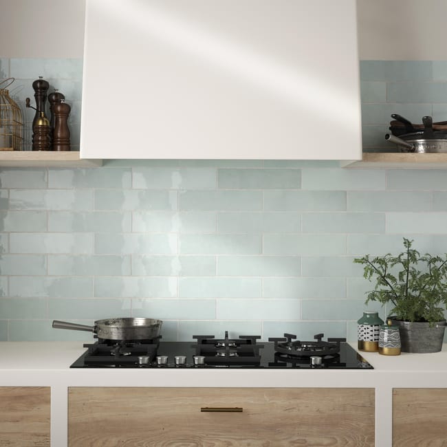 Carrelage mur intérieur effet zellige vert d'eau Bakerstreet l.7.5 x L.30 cm