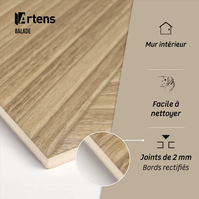 Carrelage mur intérieur effet bois beige Balade l.30 x L.90 cm ARTENS