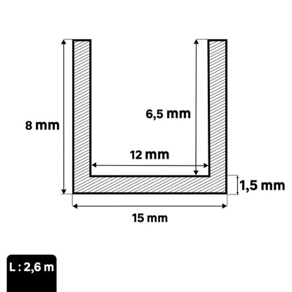U carré pvc blanc lisse, L.2600 mm