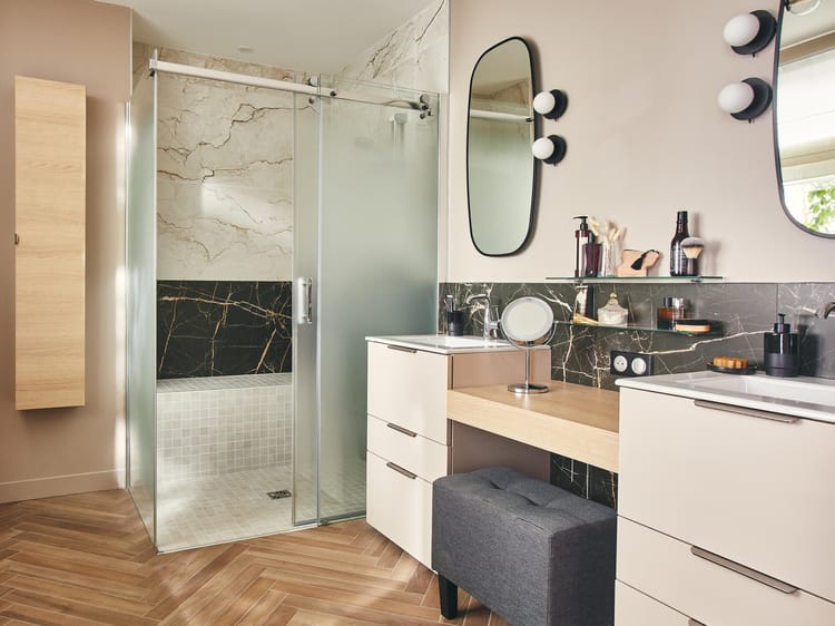 Porte de douche et paroi coulissante, chromé 140 cm + 90 cm, Delia