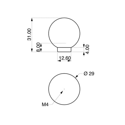 Bouton de meuble rond Boule, abs rouge brillant, Diam.28 mm