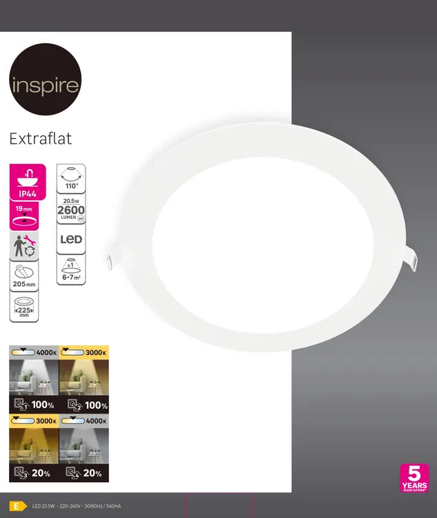 Spot à encastrer Extraflat led, changement d'intensité et de blancs, D22.5 blanc