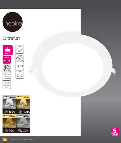 Spot à encastrer Extraflat led, changement d'intensité et de blancs, D22.5 blanc