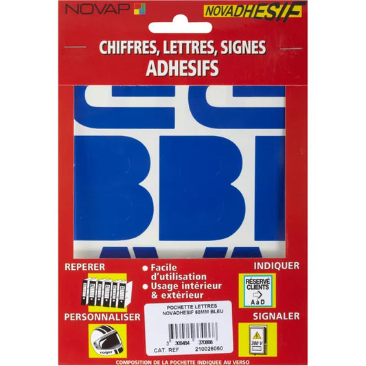 Planche de lettres autocollante en pvc plastifié H.6 x l.0.2 cm bleu